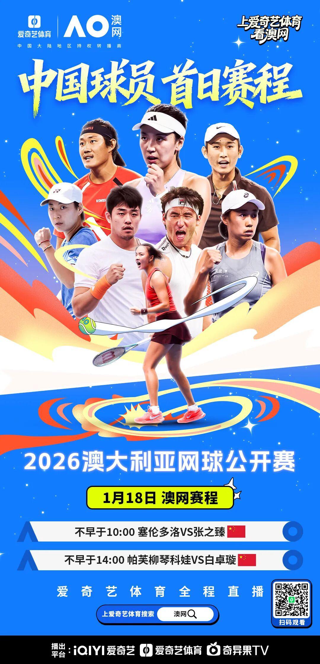 世界杯比赛直播入口-今日开打！2026澳网首日预告：张之臻白卓璇出战 45岁大威重返墨尔本